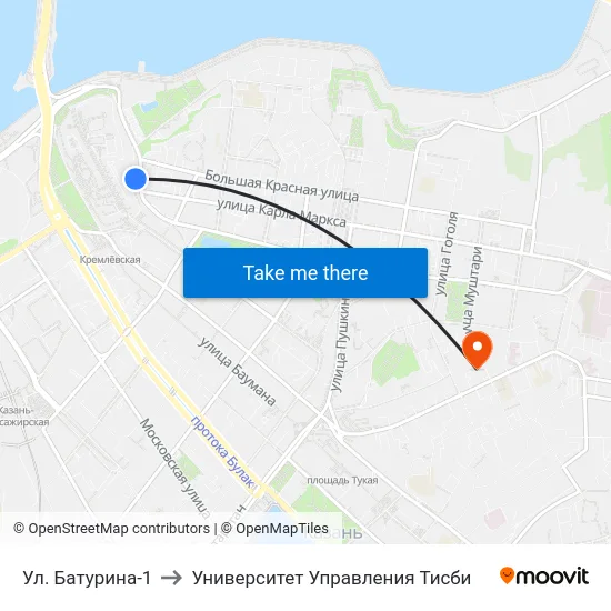 Ул. Батурина-1 to Университет Управления Тисби map