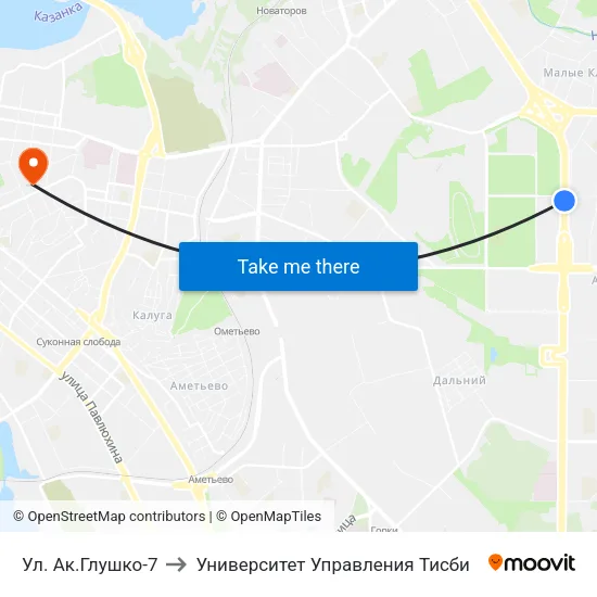Ул. Ак.Глушко-7 to Университет Управления Тисби map