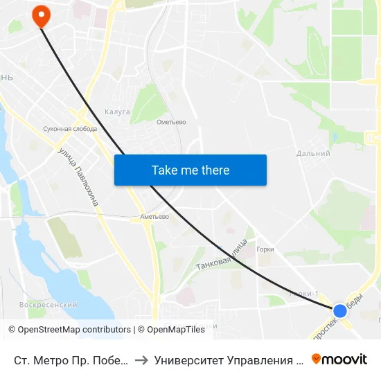 Ст. Метро Пр. Победы-5 to Университет Управления Тисби map