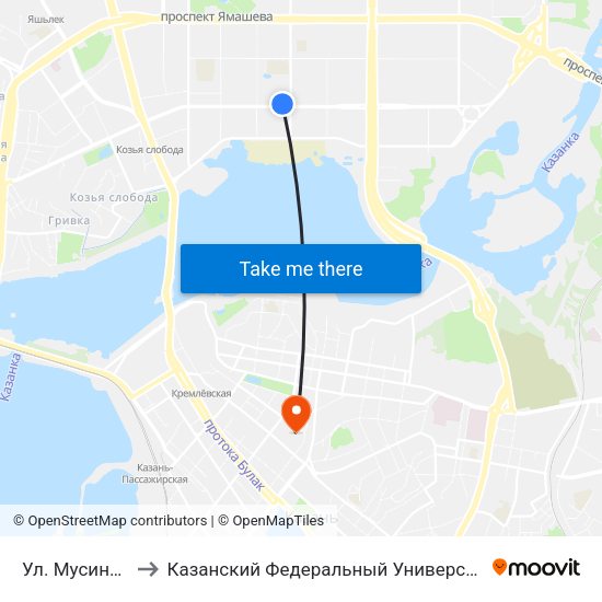 Ул. Мусина-3 to Казанский Федеральный Университет map