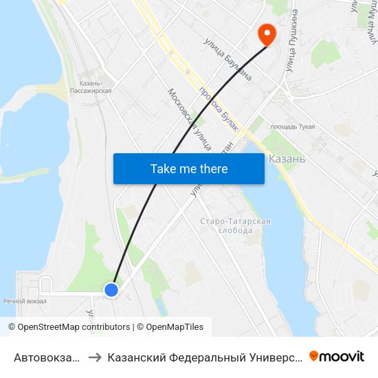 Автовокзал-1 to Казанский Федеральный Университет map
