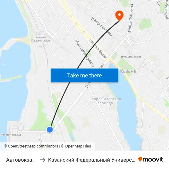 Автовокзал-1 to Казанский Федеральный Университет map