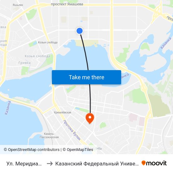 Ул. Меридианная to Казанский Федеральный Университет map