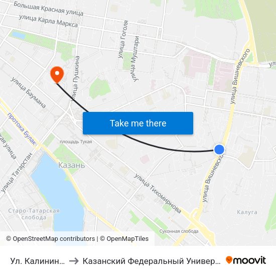 Ул. Калинина-1 to Казанский Федеральный Университет map