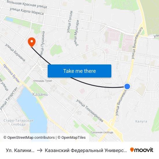 Ул. Калинина to Казанский Федеральный Университет map