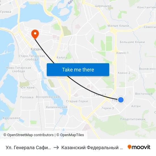 Ул. Генерала Сафиуллина-2 to Казанский Федеральный Университет map