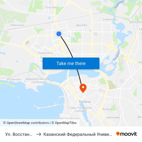 Ул. Восстания-2 to Казанский Федеральный Университет map