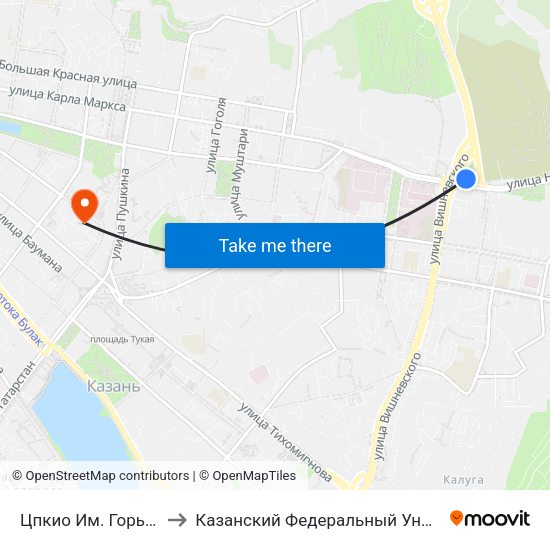 Цпкио Им. Горького-3 to Казанский Федеральный Университет map