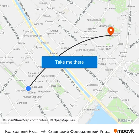 Колхозный Рынок-4 to Казанский Федеральный Университет map