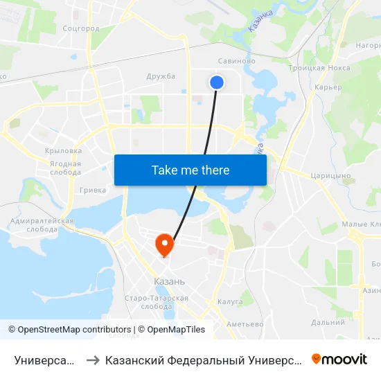 Универсам 2 to Казанский Федеральный Университет map