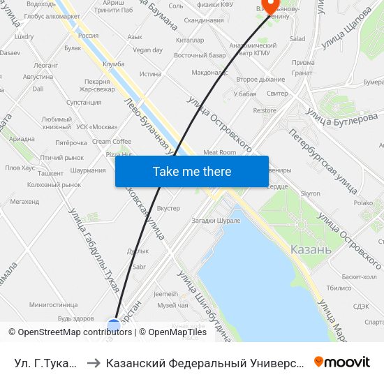 Ул. Г.Тукая-2 to Казанский Федеральный Университет map