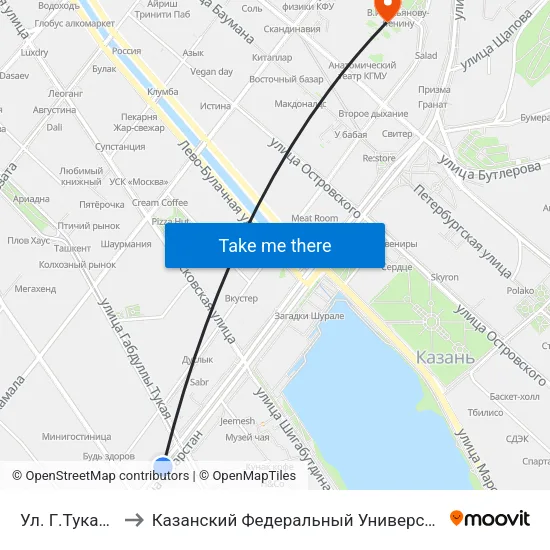 Ул. Г.Тукая-2 to Казанский Федеральный Университет map