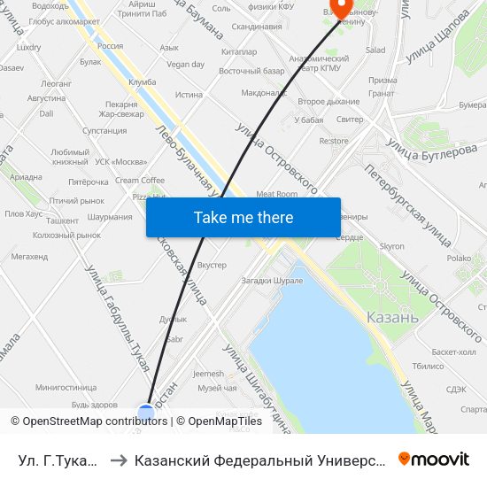 Ул. Г.Тукая-1 to Казанский Федеральный Университет map