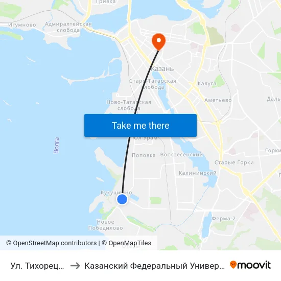 Ул. Тихорецкая to Казанский Федеральный Университет map