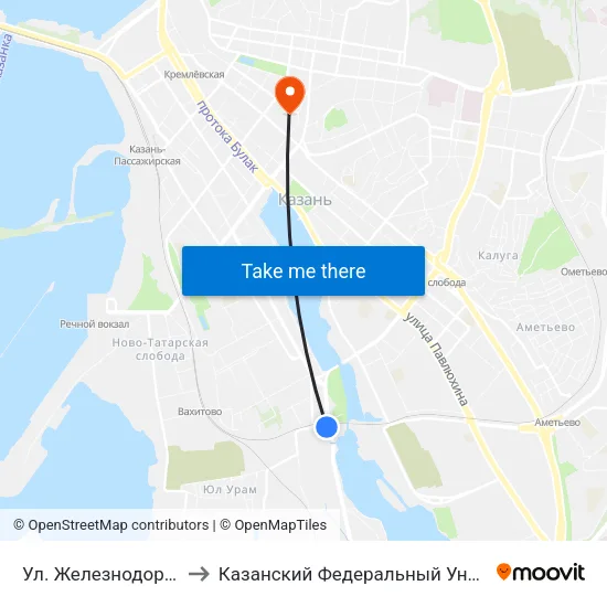 Ул. Железнодорожная to Казанский Федеральный Университет map