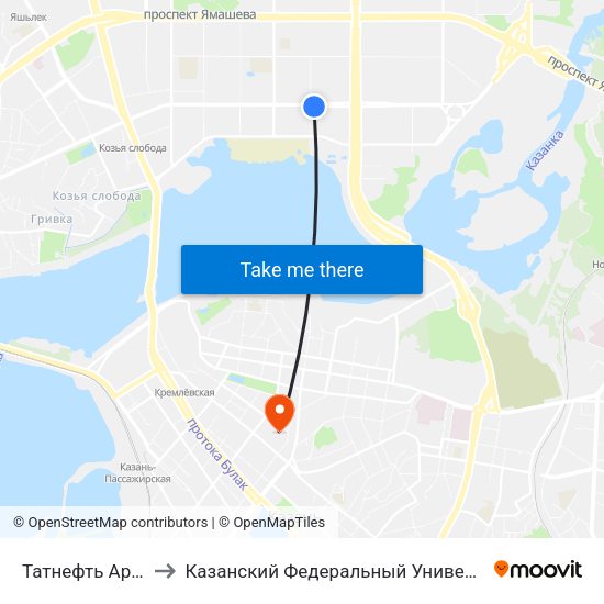Татнефть Арена to Казанский Федеральный Университет map