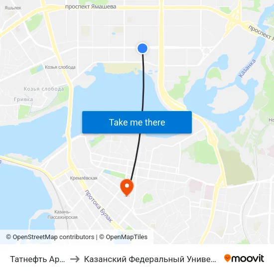 Татнефть Арена to Казанский Федеральный Университет map