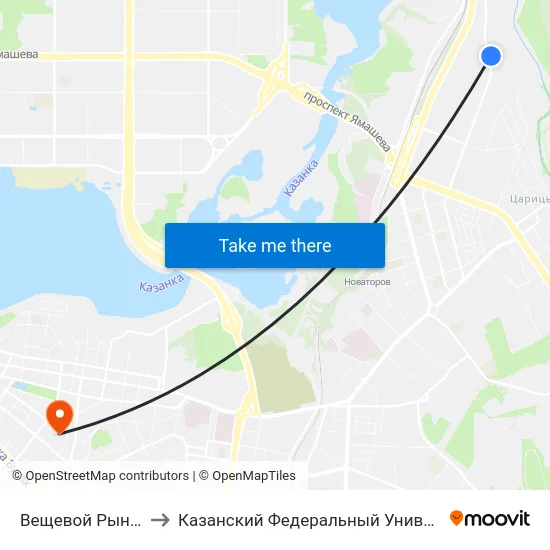Вещевой Рынок-1 to Казанский Федеральный Университет map