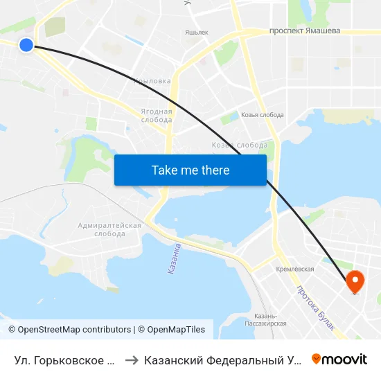 Ул. Горьковское Шоссе-3 to Казанский Федеральный Университет map