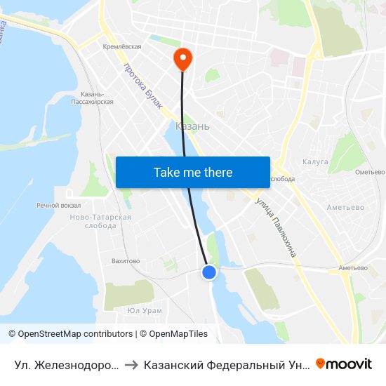Ул. Железнодорожная-1 to Казанский Федеральный Университет map