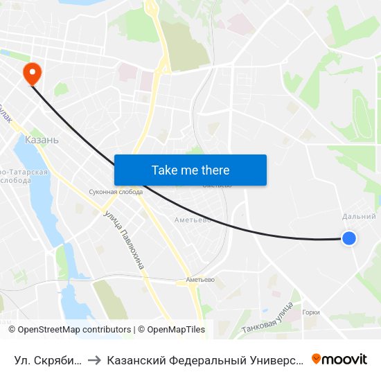 Ул. Скрябина to Казанский Федеральный Университет map