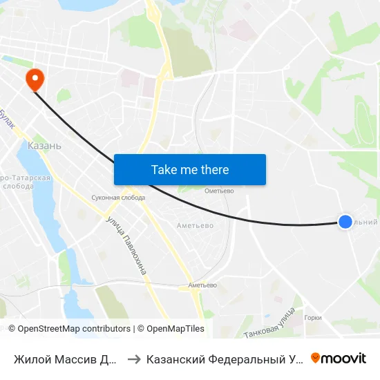 Жилой Массив Дальний-1 to Казанский Федеральный Университет map