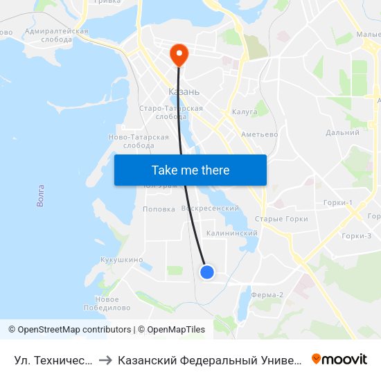 Ул. Техническая to Казанский Федеральный Университет map