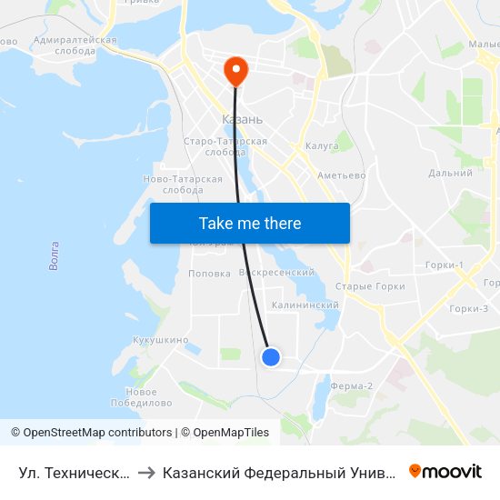 Ул. Техническая-1 to Казанский Федеральный Университет map