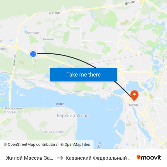 Жилой Массив Залесный-1 to Казанский Федеральный Университет map