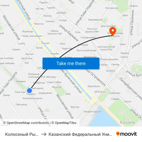 Колхозный Рынок-3 to Казанский Федеральный Университет map
