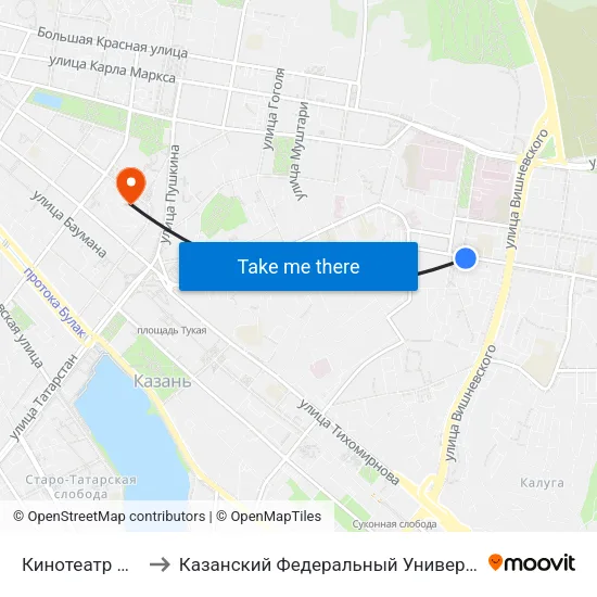 Кинотеатр Мир to Казанский Федеральный Университет map
