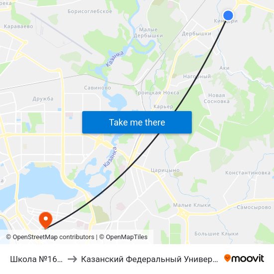 Школа №166-1 to Казанский Федеральный Университет map