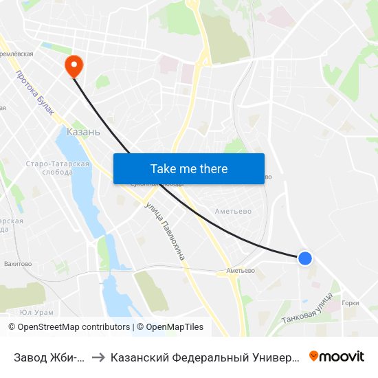 Завод Жби-2-1 to Казанский Федеральный Университет map