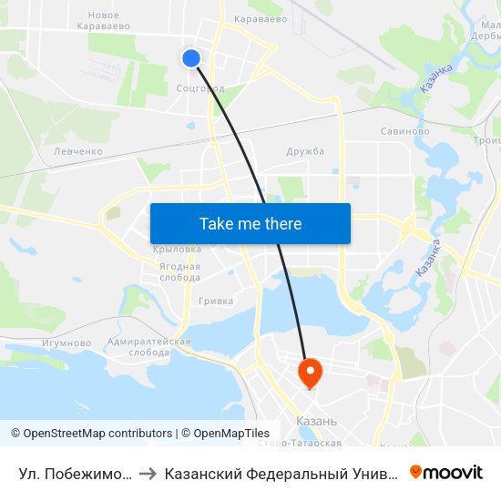 Ул. Побежимова-1 to Казанский Федеральный Университет map