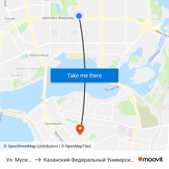 Ул. Мусина to Казанский Федеральный Университет map