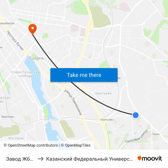 Завод Жби-2 to Казанский Федеральный Университет map