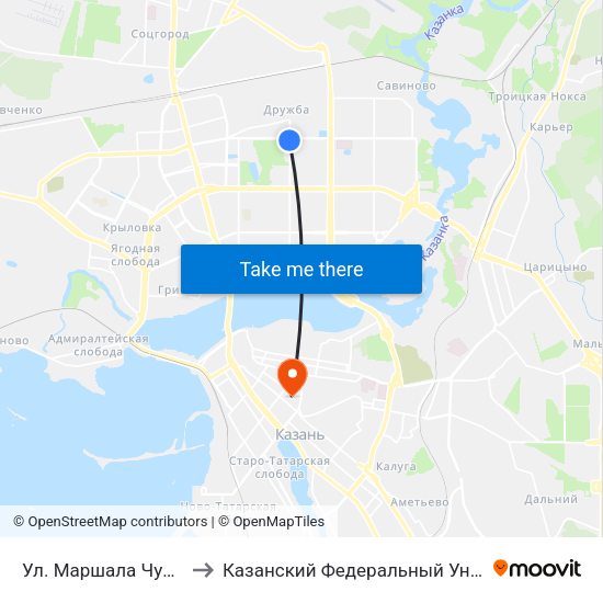 Ул. Маршала Чуйкова-2 to Казанский Федеральный Университет map