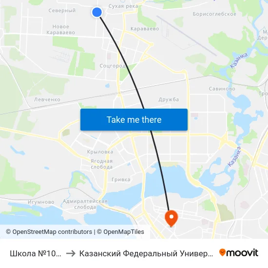 Школа №105-1 to Казанский Федеральный Университет map