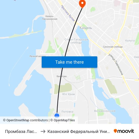 Промбаза Ласточка to Казанский Федеральный Университет map