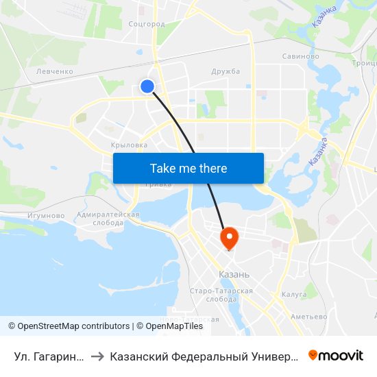 Ул. Гагарина-5 to Казанский Федеральный Университет map