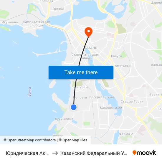 Юридическая Академия to Казанский Федеральный Университет map