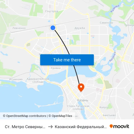 Ст. Метро Северный Вокзал-3 to Казанский Федеральный Университет map