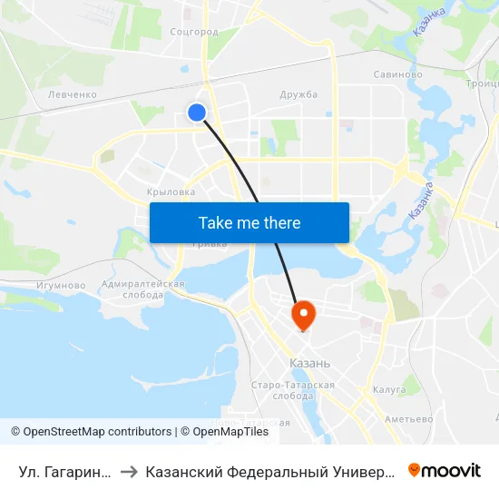 Ул. Гагарина-4 to Казанский Федеральный Университет map