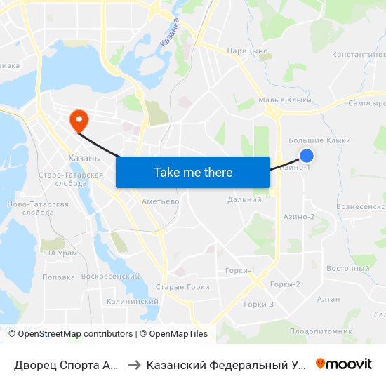 Дворец Спорта Ак Буре-1 to Казанский Федеральный Университет map
