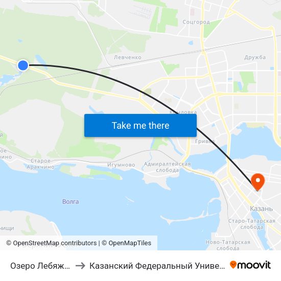 Озеро Лебяжье-1 to Казанский Федеральный Университет map