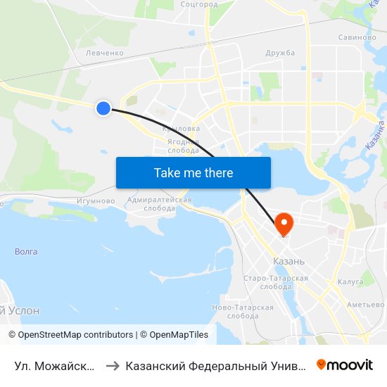 Ул. Можайского-2 to Казанский Федеральный Университет map