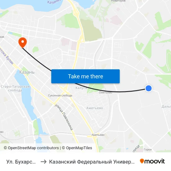 Ул. Бухарская to Казанский Федеральный Университет map
