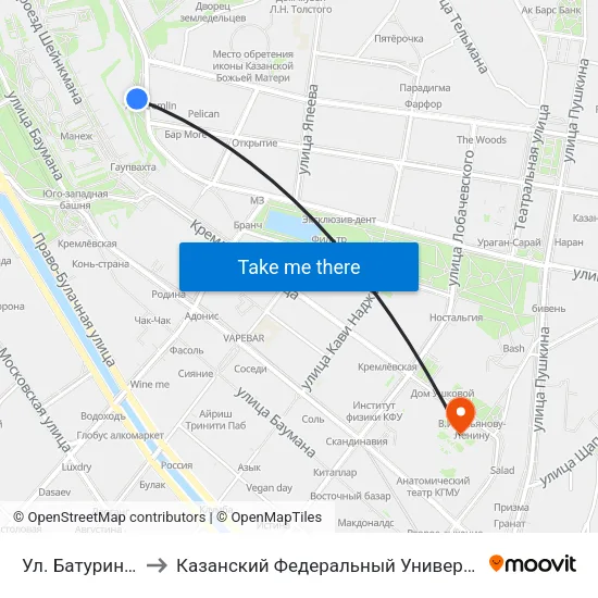 Ул. Батурина-1 to Казанский Федеральный Университет map