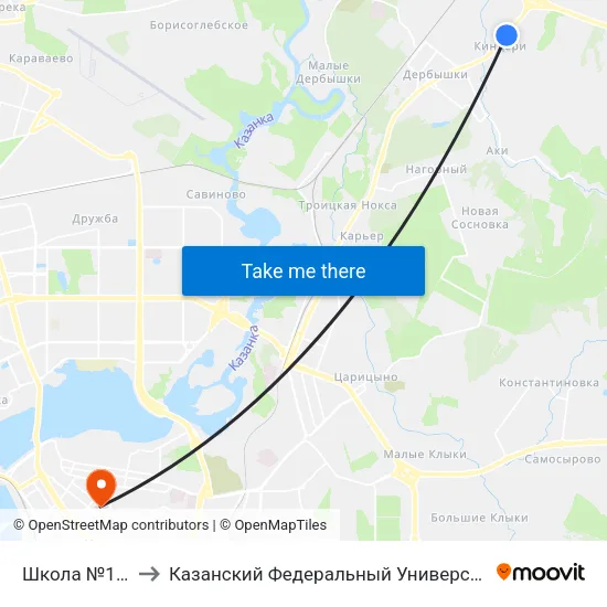 Школа №166 to Казанский Федеральный Университет map