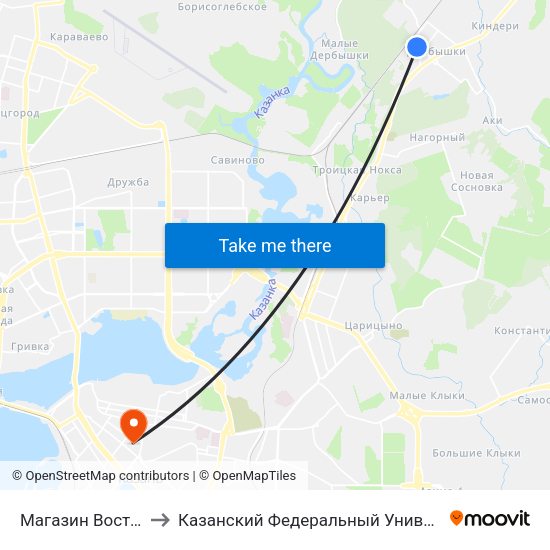 Магазин Восток-1 to Казанский Федеральный Университет map